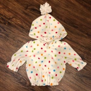 Gymboree polka dotted fleece zip up hoodie w/ pom